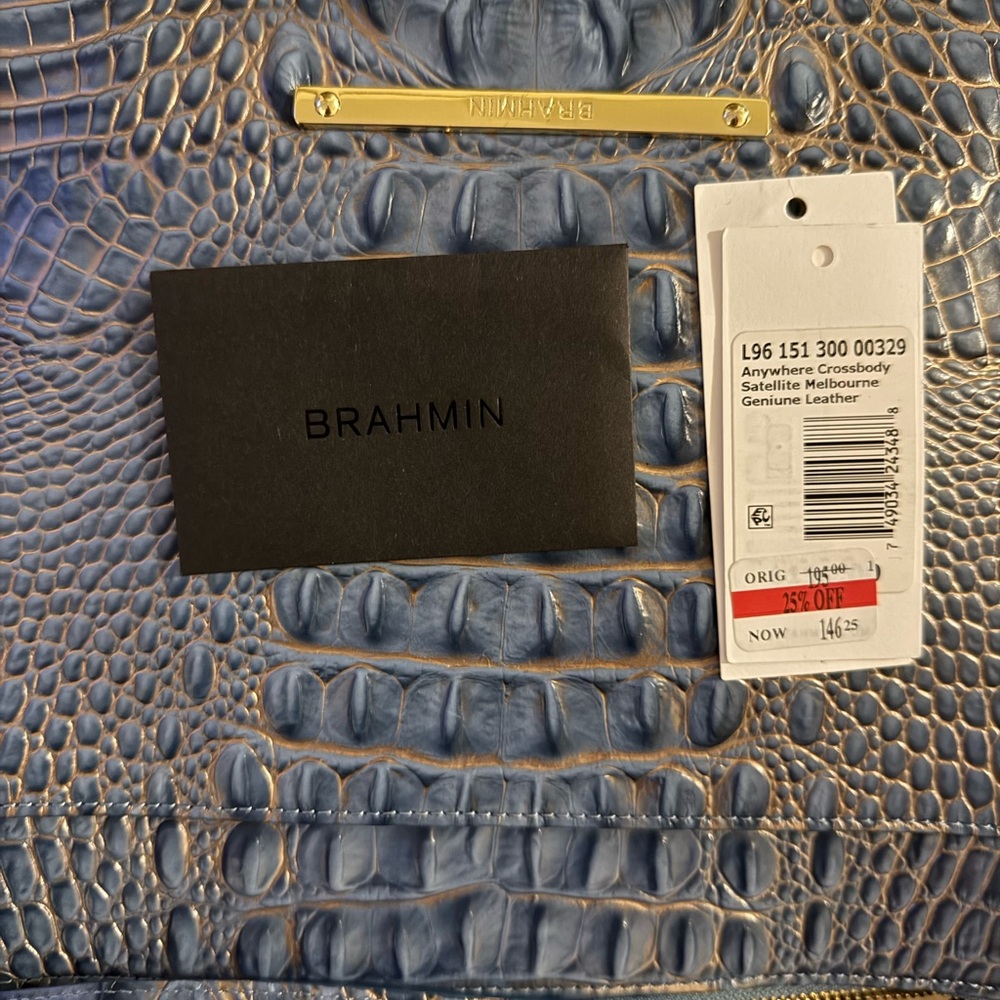 Brahmin Anywhere Crossbody Bag Blue Embossed Leather Crossbody